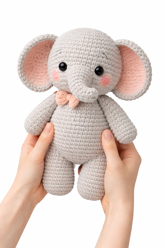 Blush-Eared Elephant Amigurumi Crochet Pattern (Printable PDF) – Beginner 9” Plush